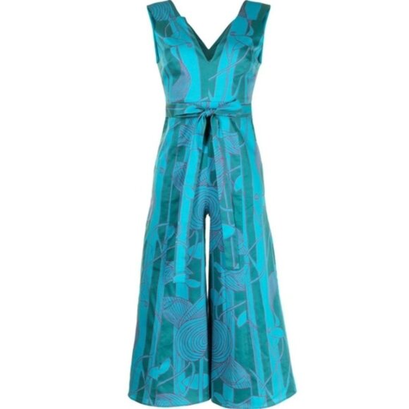 ALEXIS Cerelia Abstract Floral Jumpsuit Blue Green Wide Leg Cropped Sleeveless S - Picture 5 of 13